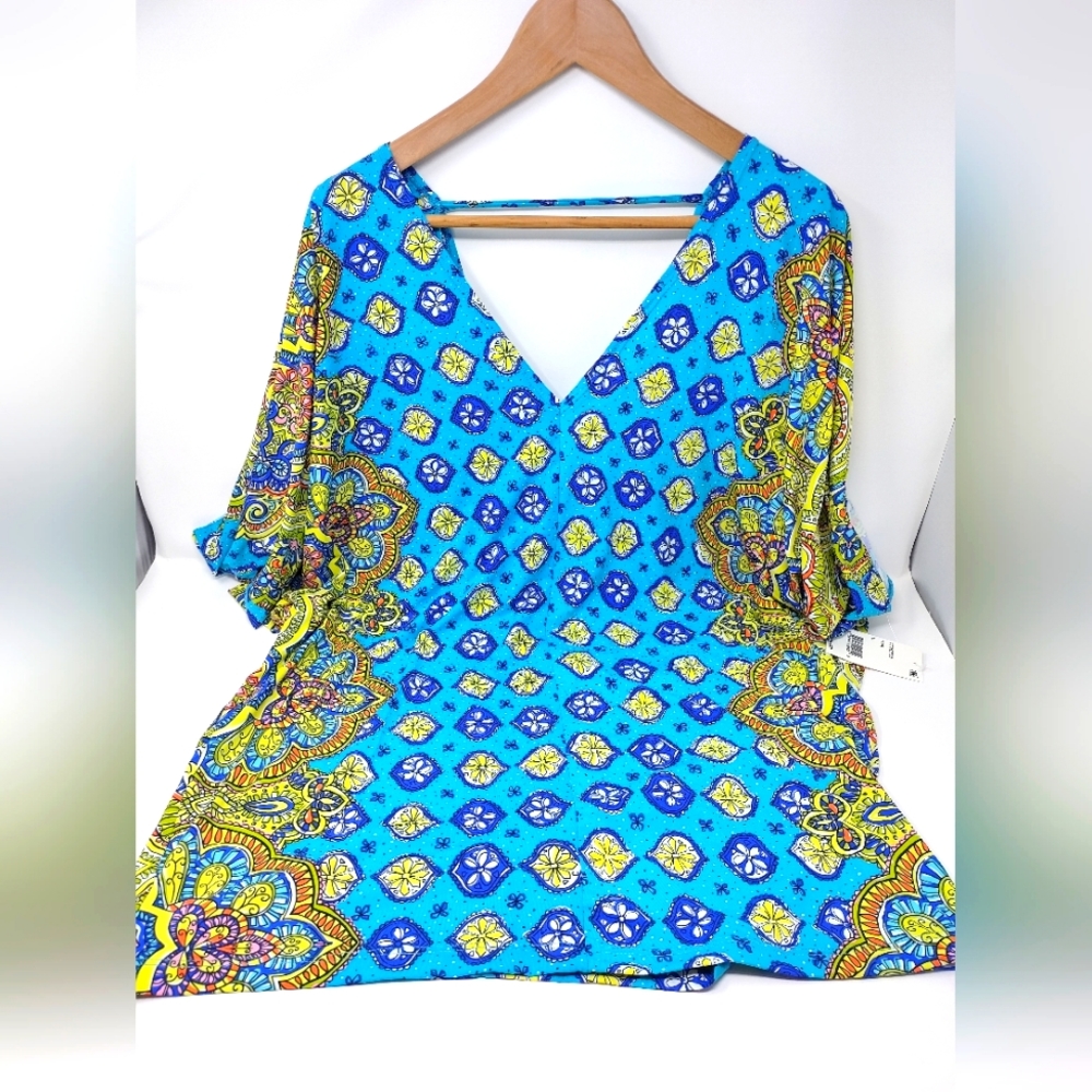 Women's Trina Turk Blue Multicolor Pattern Swimsuit Cover Size Large